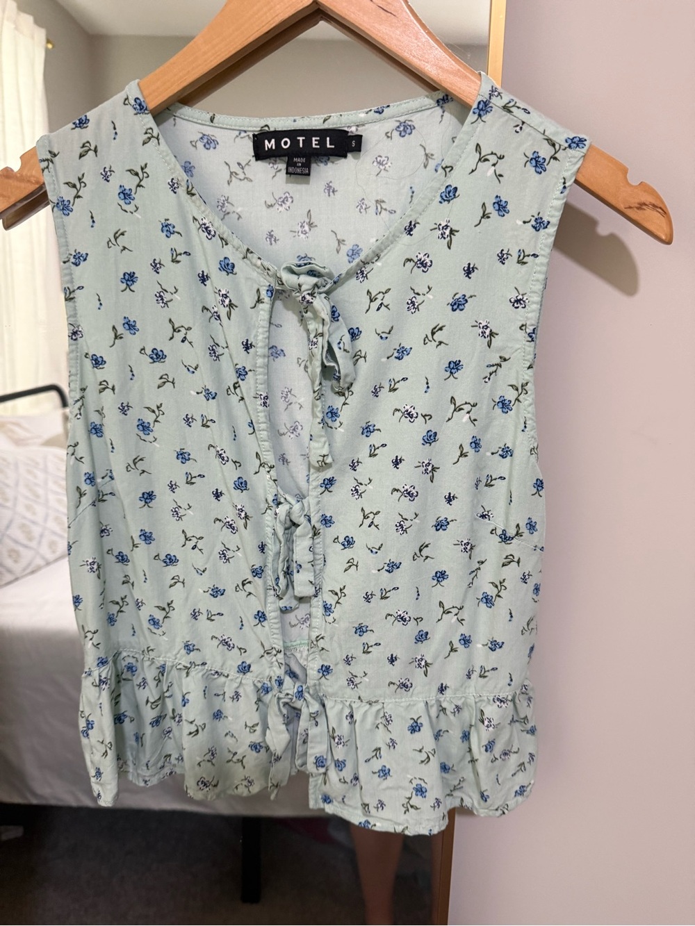Motel Rocks Sage Green Blue Floral Tie